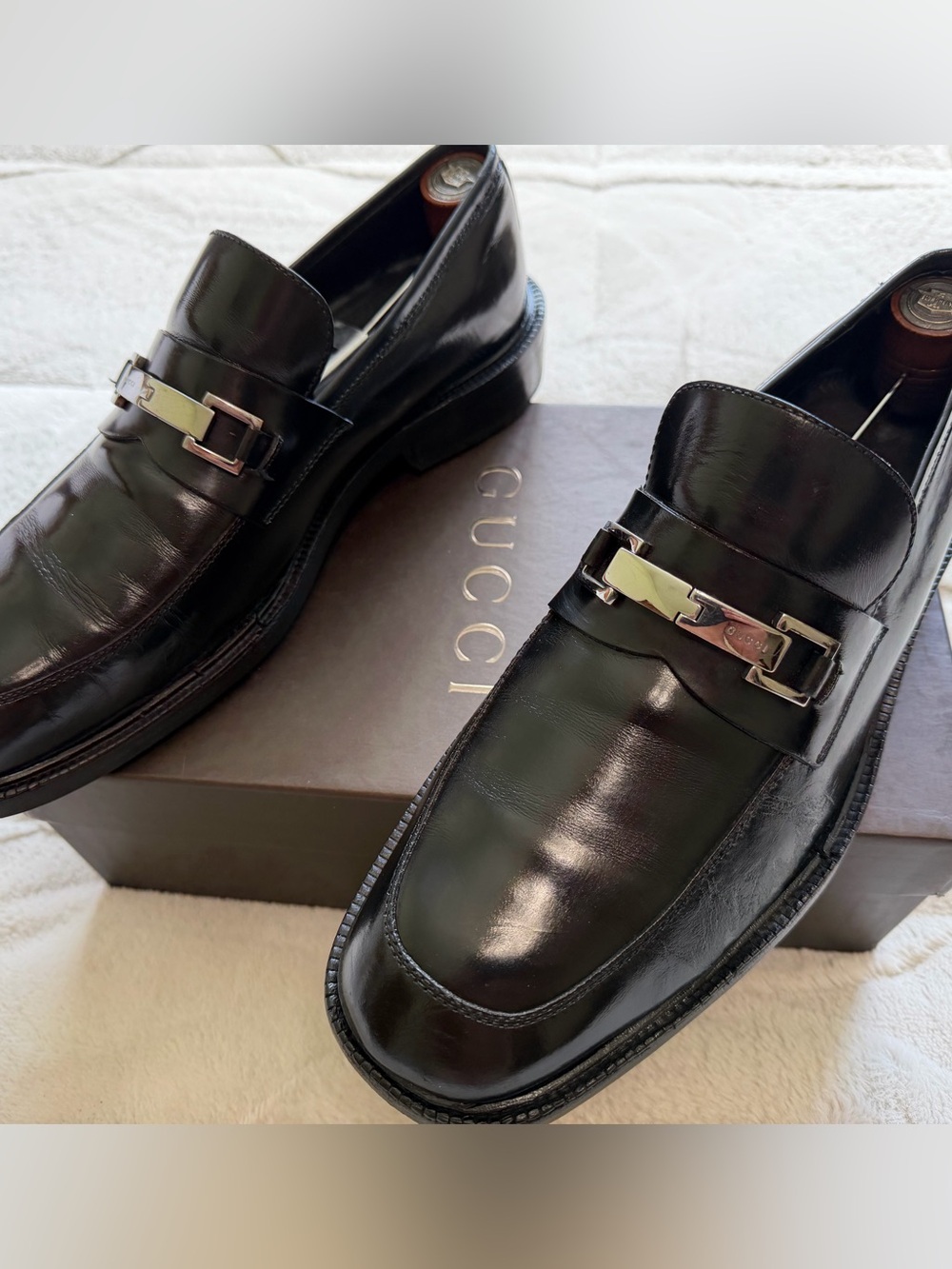 Vintage Y2K Gucci Black Leather Chunky Horsebit Buckle Loafers 9 - Picture 2 of 13
